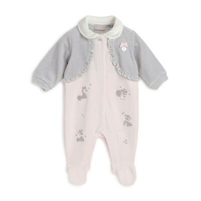 Girls Light Pink Printed Front Opening Babysuit